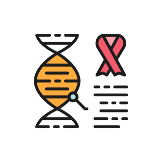 DNA helix, magnifying glass & awareness ribbon