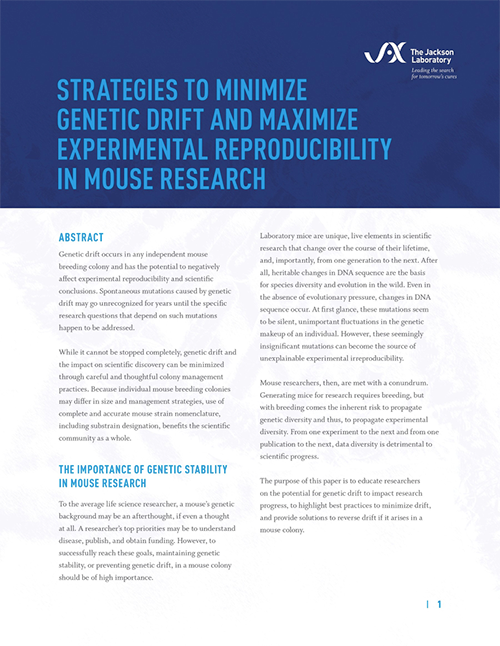 Strategies To Minimize Genetic Drift and Maximize Experimental Reproducibility in Mouse Research