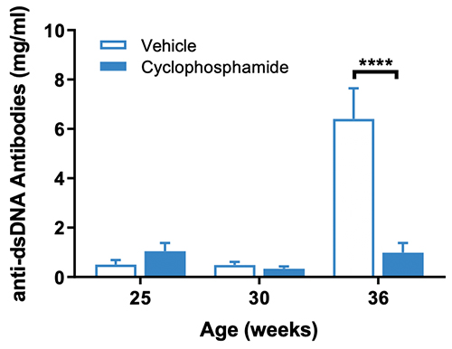 JAX Lupus Efficacy Studies - NBWF1 Mice - Anti-dsDNA Antibody Concentration in Sera