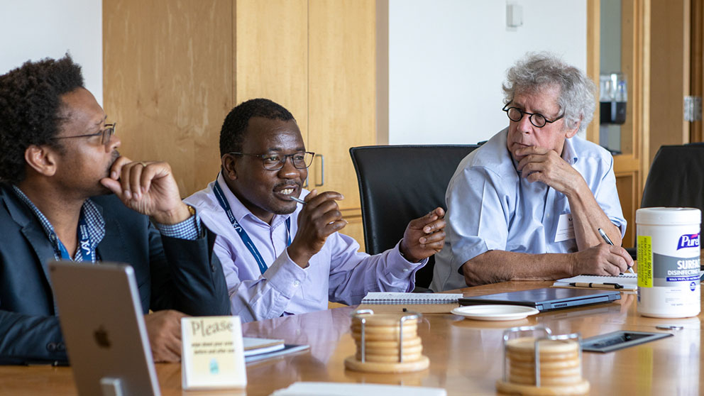 (l to r) Ambroise Wonkam, Professor of Genetic Medicine, and Director of the McKusick-Nathans Institute, and Department of Genetic Medicine, Johns Hopkins University School of Medicine, Baltimore. Dr Collett Dandara, PhD, Division of Human Genetics, University of Cape Town. David Valle, Professor, McKusick-Nathans Department of Genetic Medicine, The Johns Hopkins School of Medicine