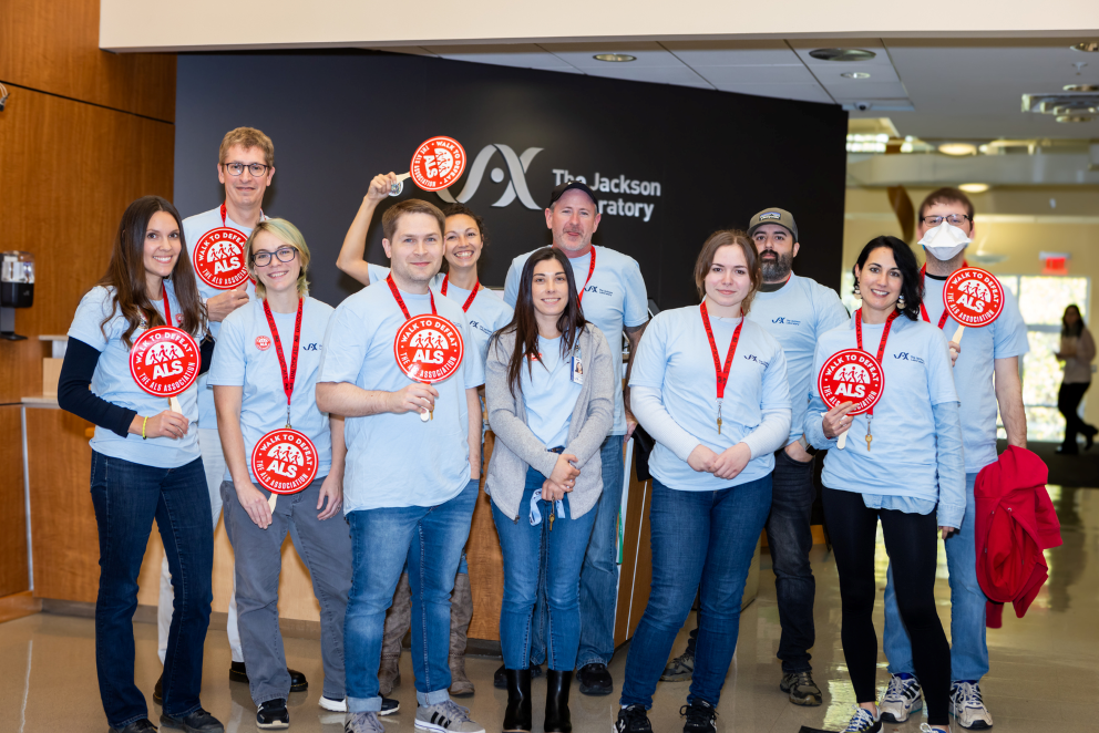 The Jackson Laboratory (JAX) members of the RDTC and Bar Harbor Preclinical Services participating in an ALS walk in 2023. Photo credit: Tiffany Laufer