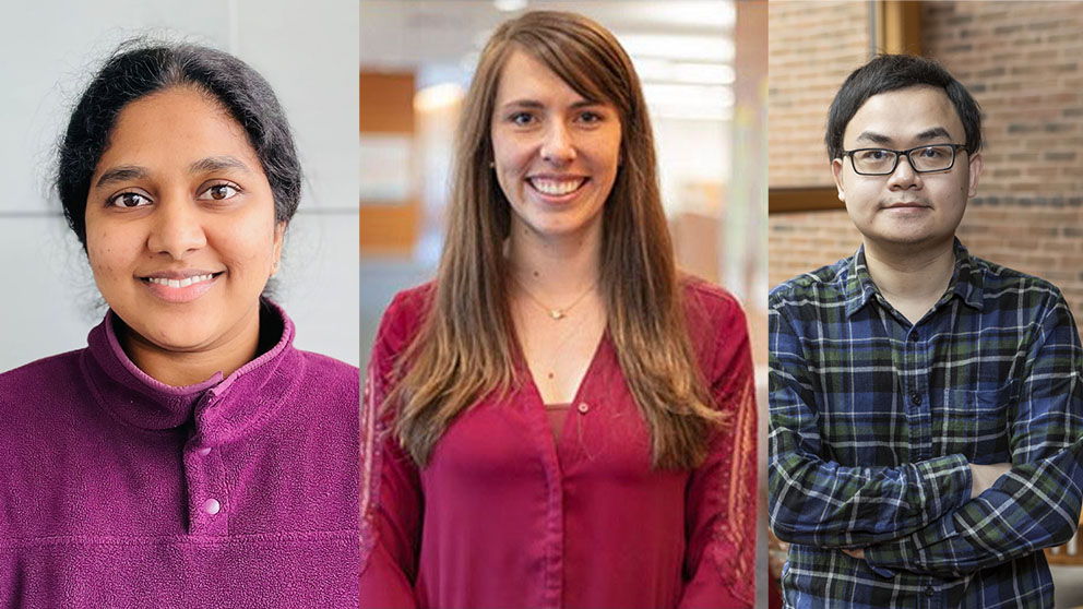 (l to r) The Jackson Laboratory's Dr. Sathyabaarathi  Ravichandran, Dr. Brittany Angarola, and Dr. Zheng Gong 