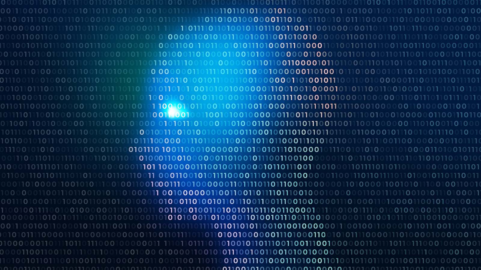 An abstraction of binary data overlaid on a glowing human profile, symbolizing human data