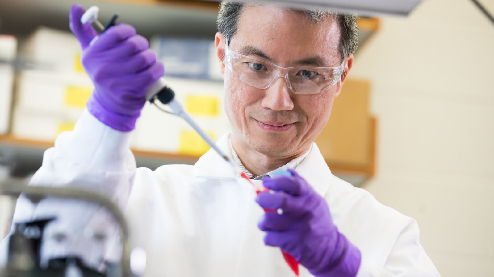 The Jackson Laboratory's Lucas Chang doing lab work in his laboratory