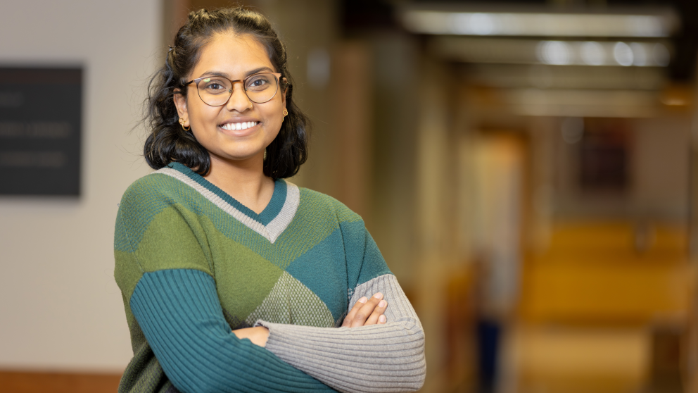 Paige Ramkissoon in the hallways of The Jackson Laboratory. Photo credit: Tiffany Laufer