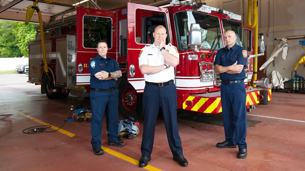 West Hartford Fire Chief Gregory Priest and firemen